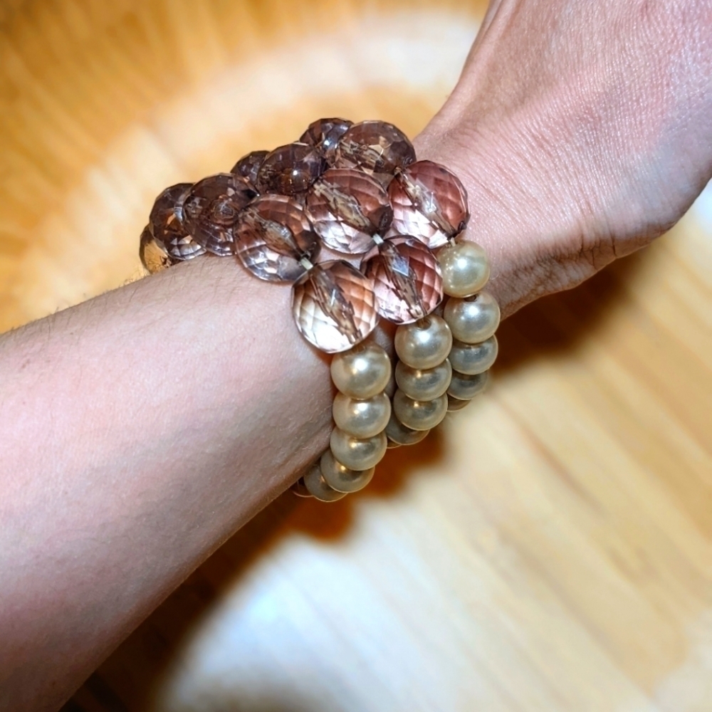 Champagne & Pearl Beaded Bracelet Set